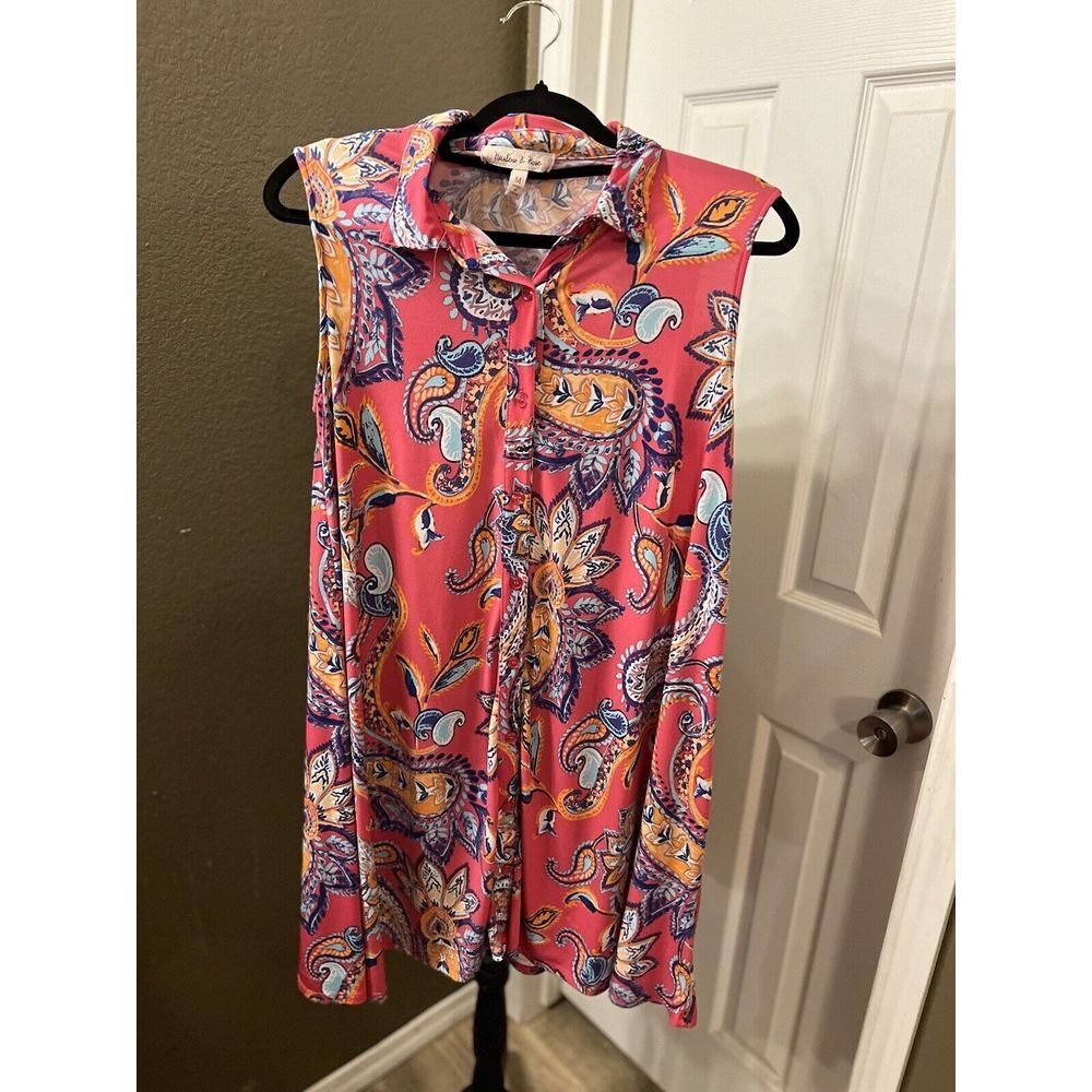 Harlow & Rose Pink Paisley Woman Sleeveless Scoop Neck Dress Medium